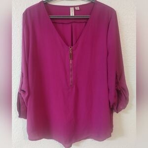 Tacera Women's Blouse - Purple with Zipper Detail